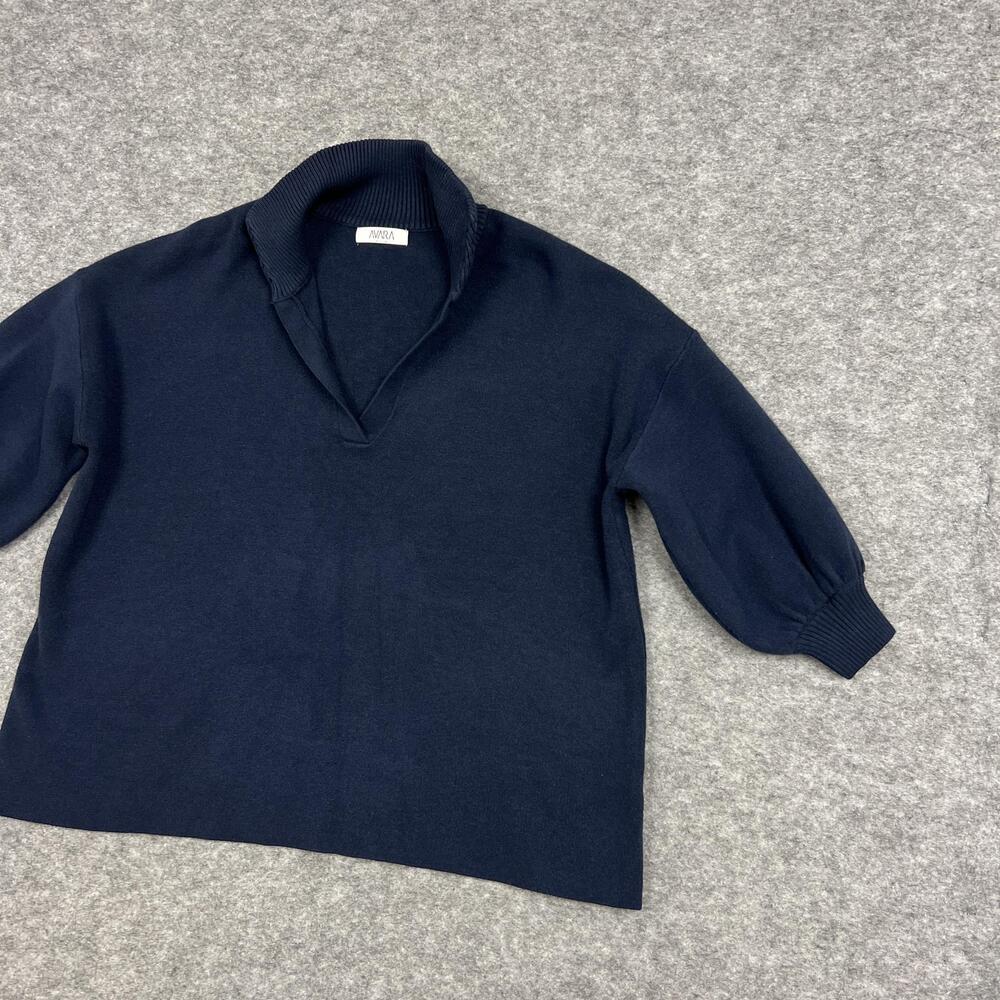 AVARA Sweater Womens M Blue V Neck Pullover Puff 3/4 Sleeve Relaxed Preppy - Picture 9 of 15